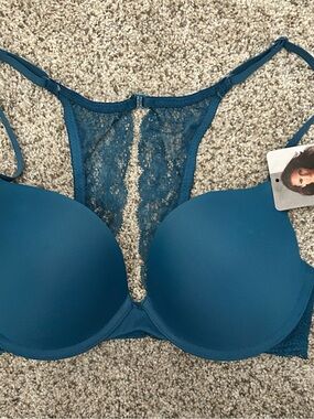 NWT Apt. 9 Teal Lace Back Natural Demi Bra, 34C